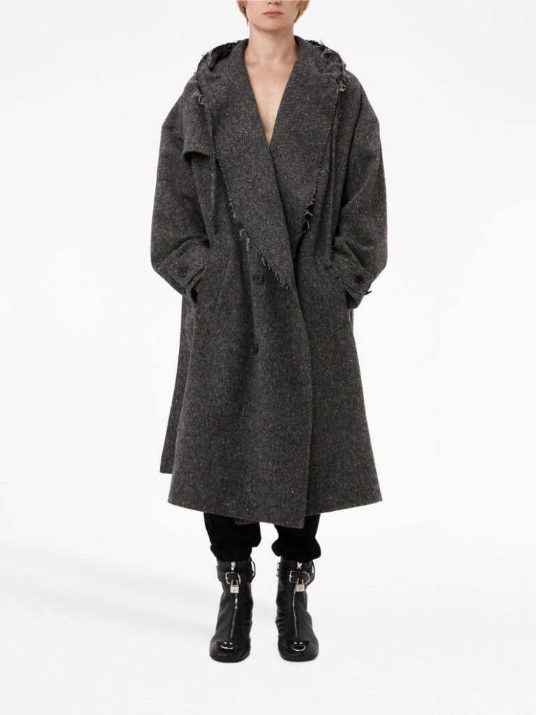Grey Hooded Double-breasted Trench Coat