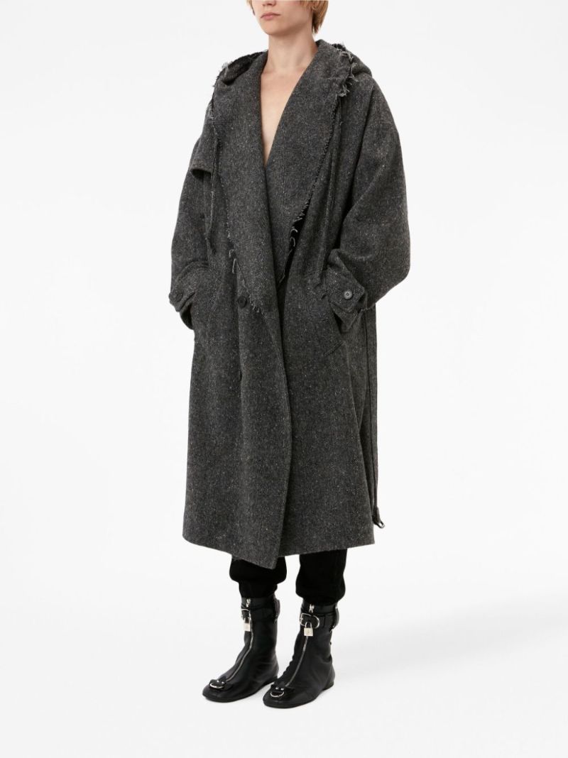Grey Hooded Double-breasted Trench Coat