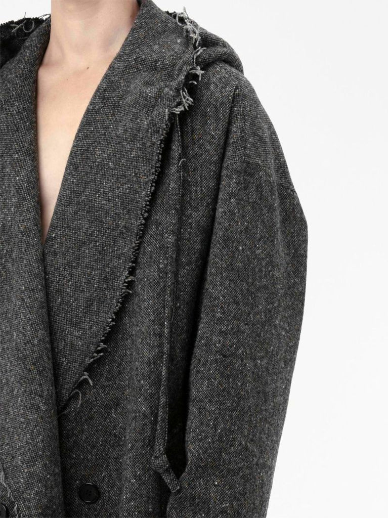 Grey Hooded Double-breasted Trench Coat