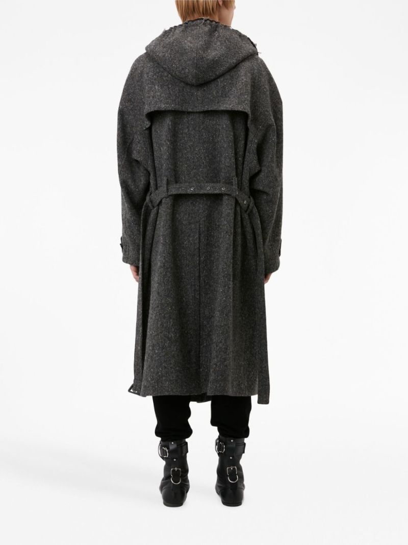 Grey Hooded Double-breasted Trench Coat