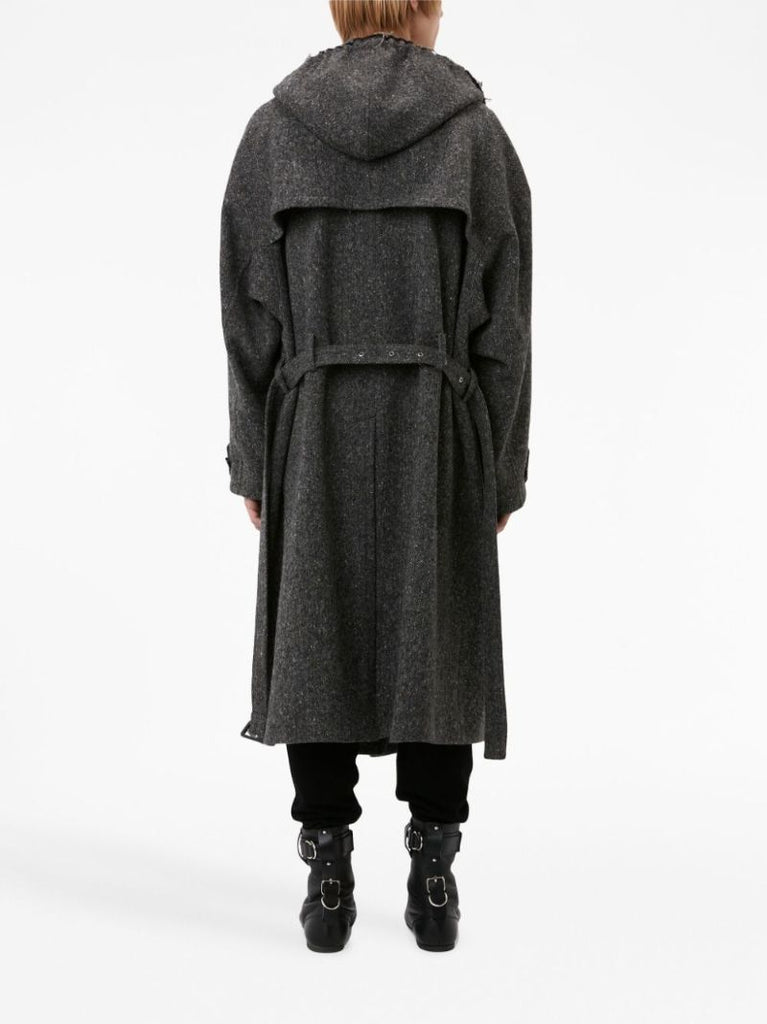 Grey Hooded Double-breasted Trench Coat