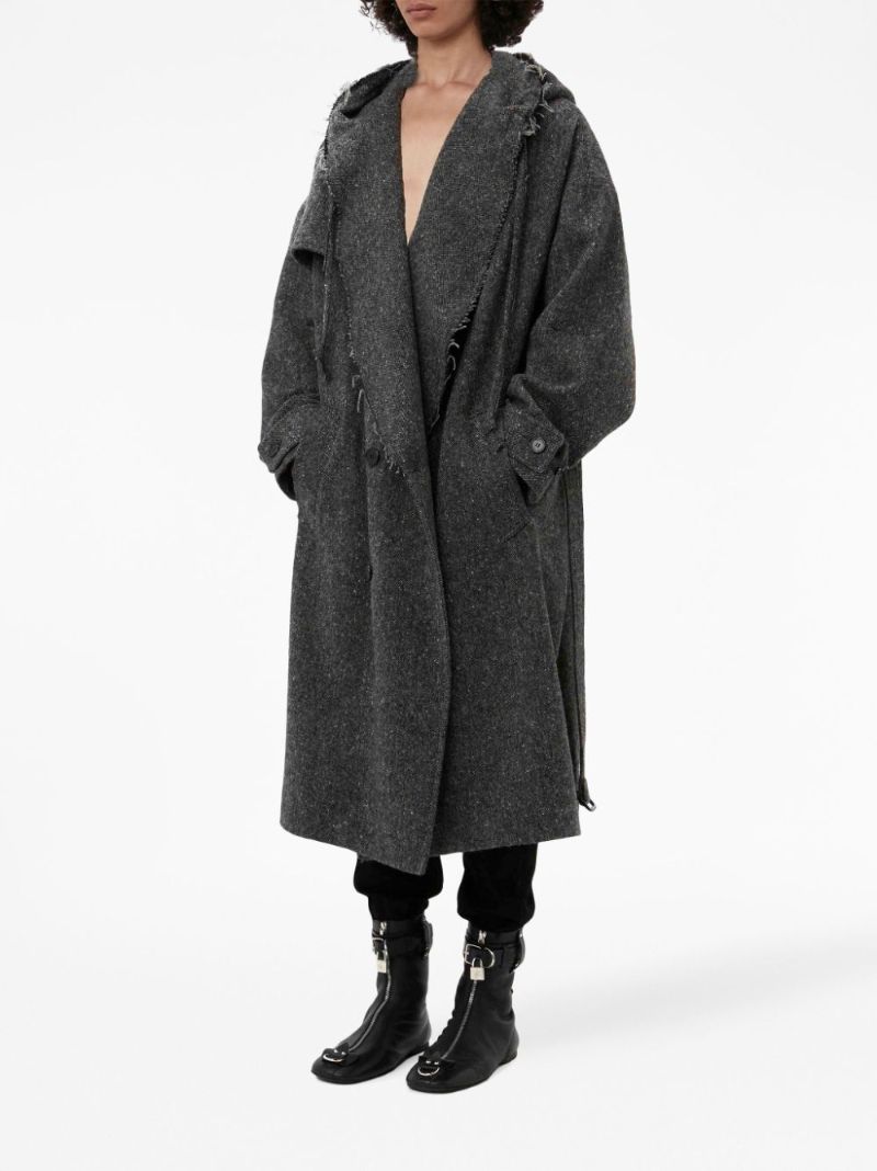 Grey Hooded Double-breasted Trench Coat