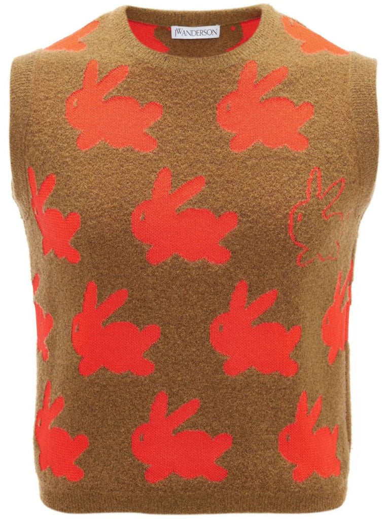 Brown Bunny Print Knitted Vest