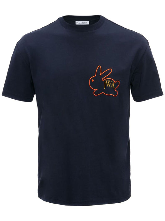Blue Embroidered Cotton T-shirt