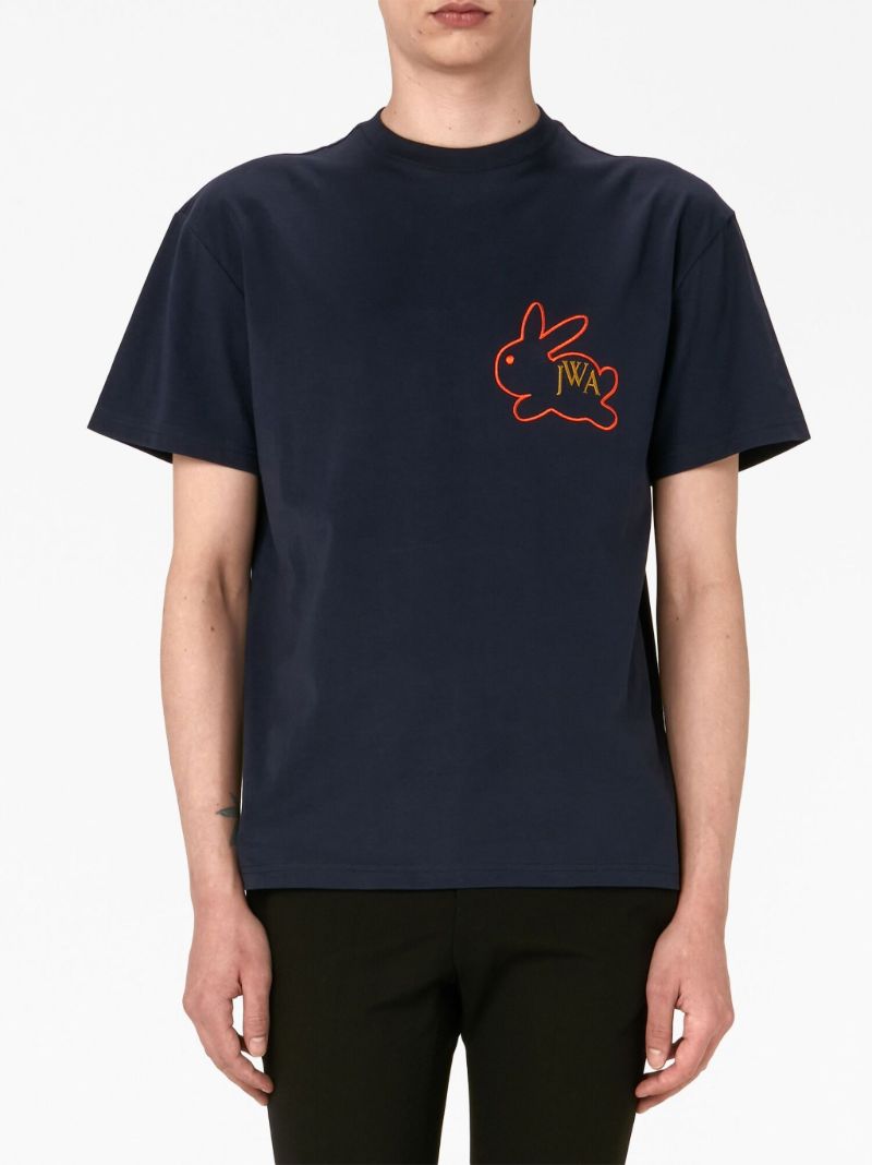 Blue Embroidered Cotton T-shirt