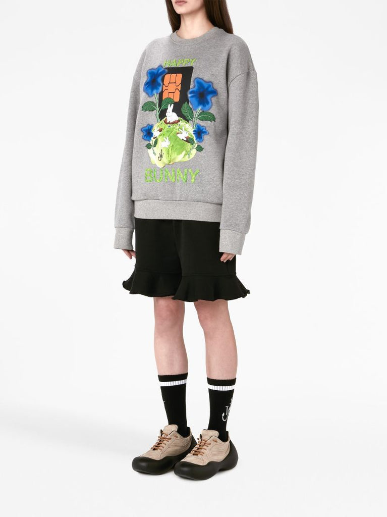Grey Graphic Print Cotton Sweatshirt