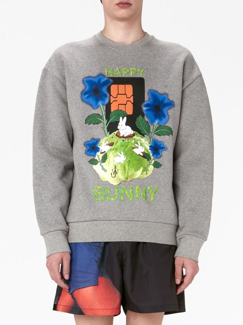 Grey Graphic Print Cotton Sweatshirt