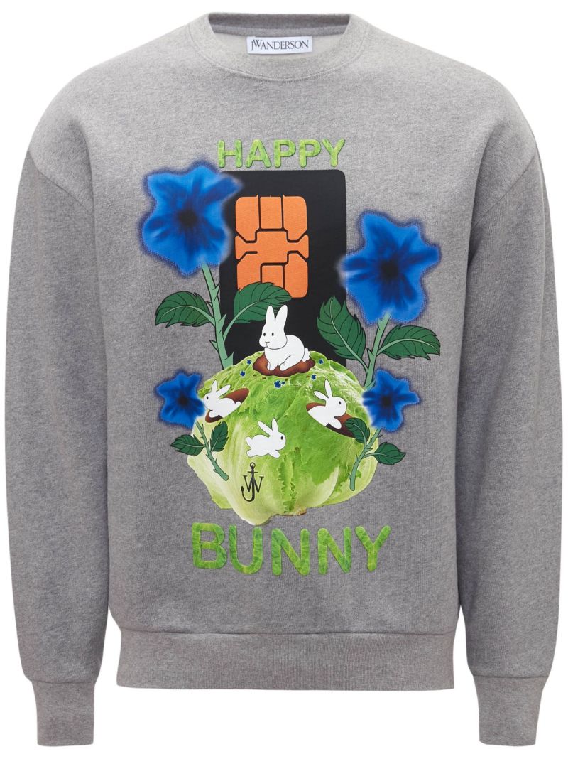 Grey Graphic Print Cotton Sweatshirt