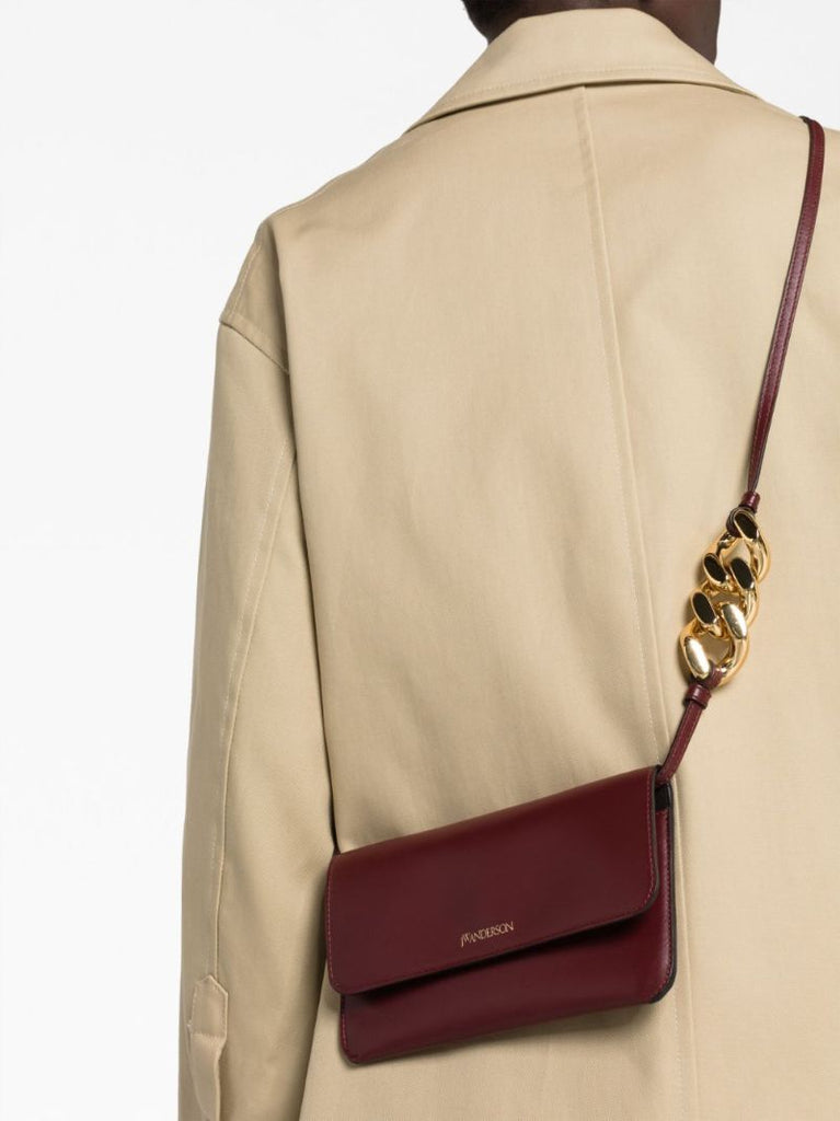 Red Chain-detail Leather Cross Body Bag