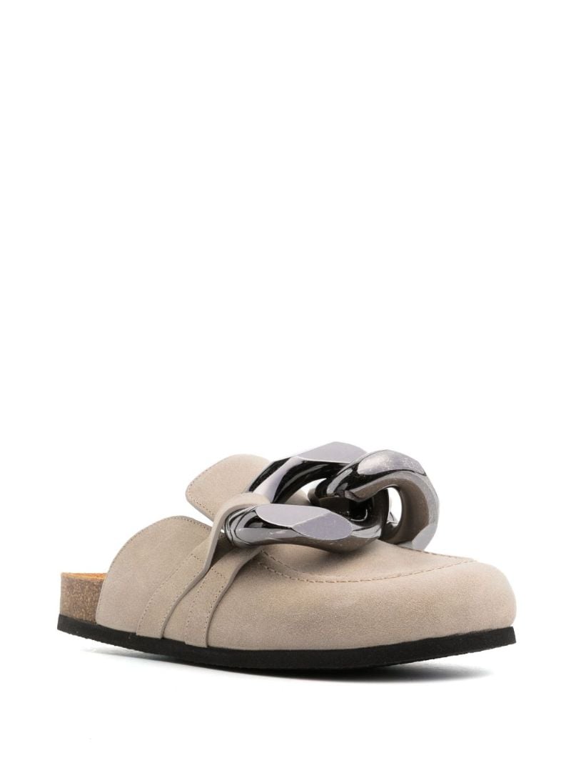Neutral Chain-link Leather Flat Mules