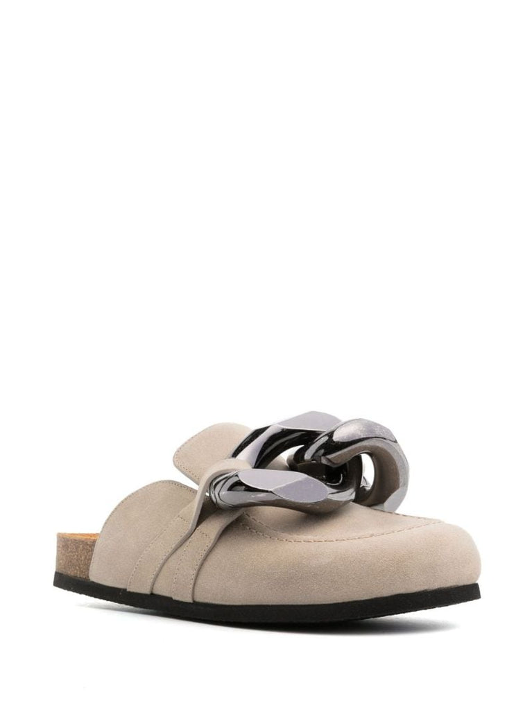 Neutral Chain-link Leather Flat Mules