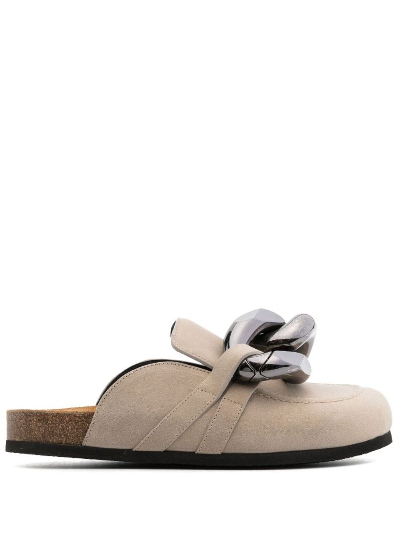 Neutral Chain-link Leather Flat Mules