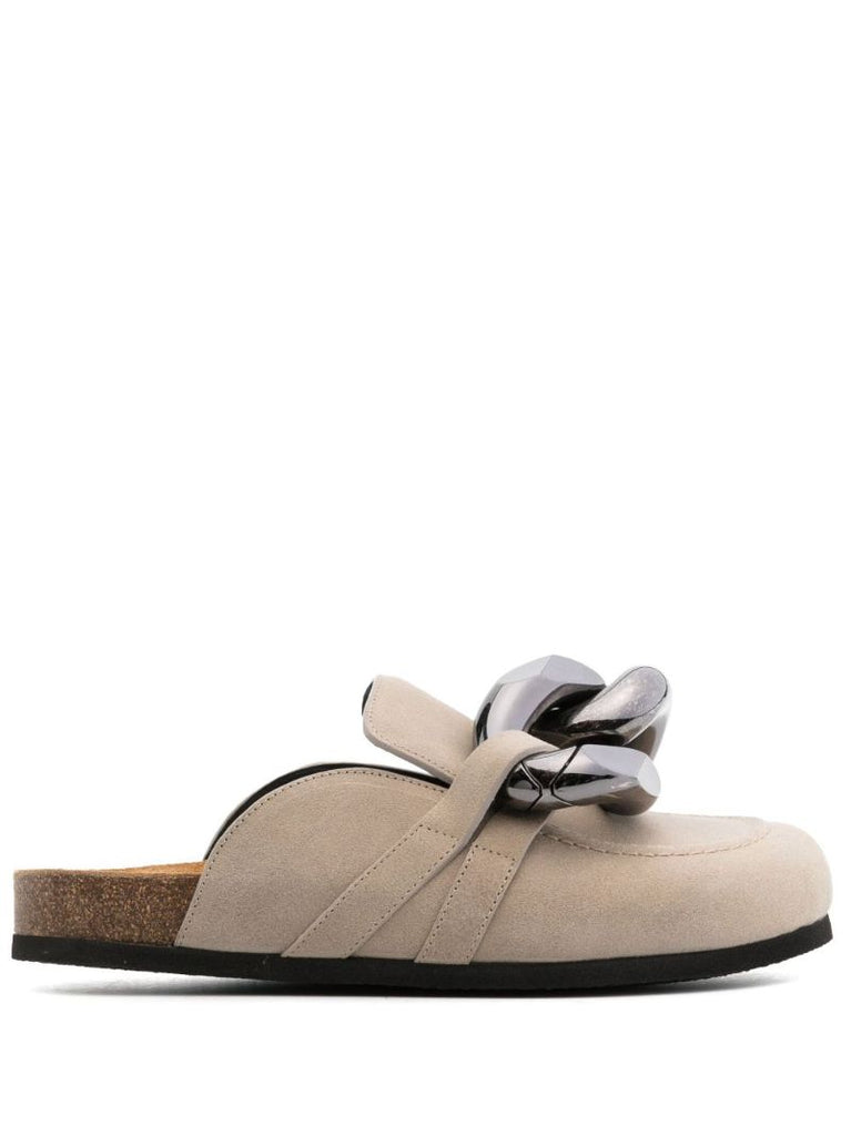 Neutral Chain-link Leather Flat Mules