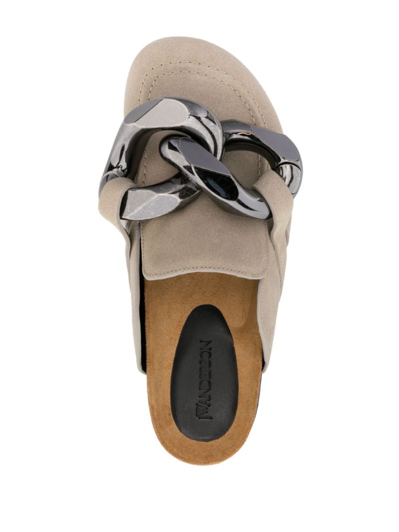 Neutral Chain-link Leather Flat Mules
