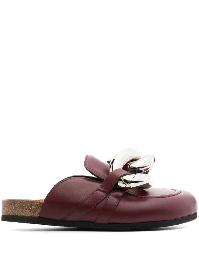 Red Chain-link Leather Flat Mules