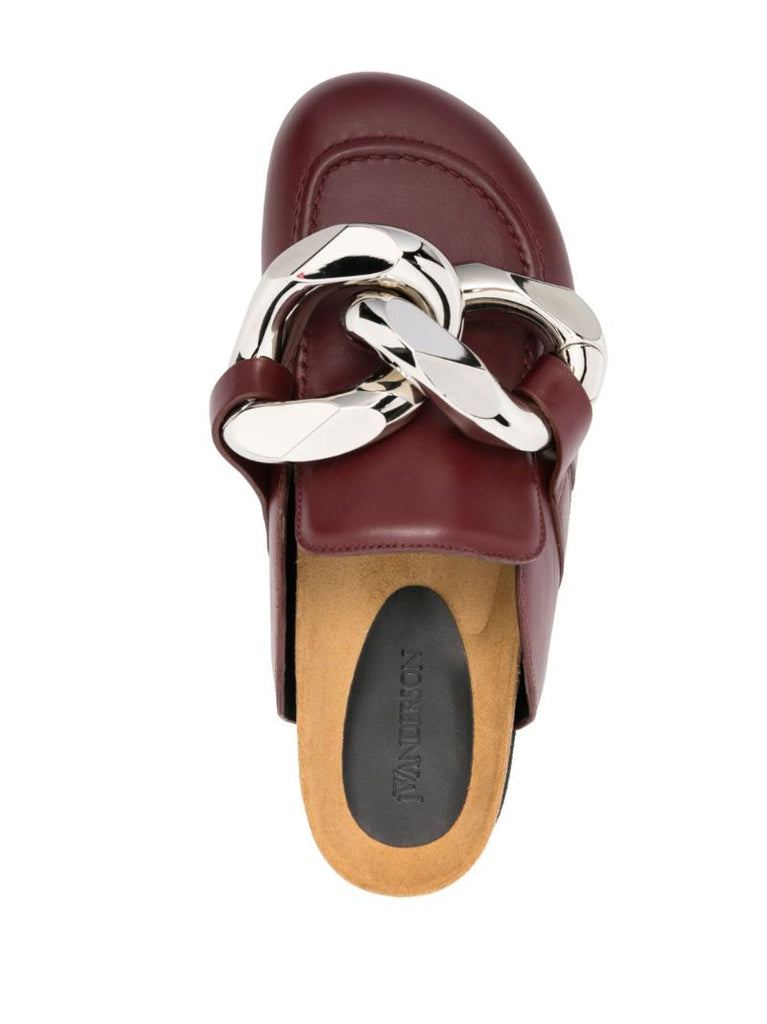 Red Chain-link Leather Flat Mules
