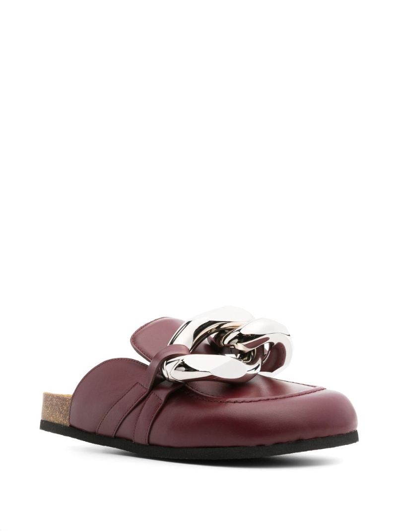 Red Chain-link Leather Flat Mules