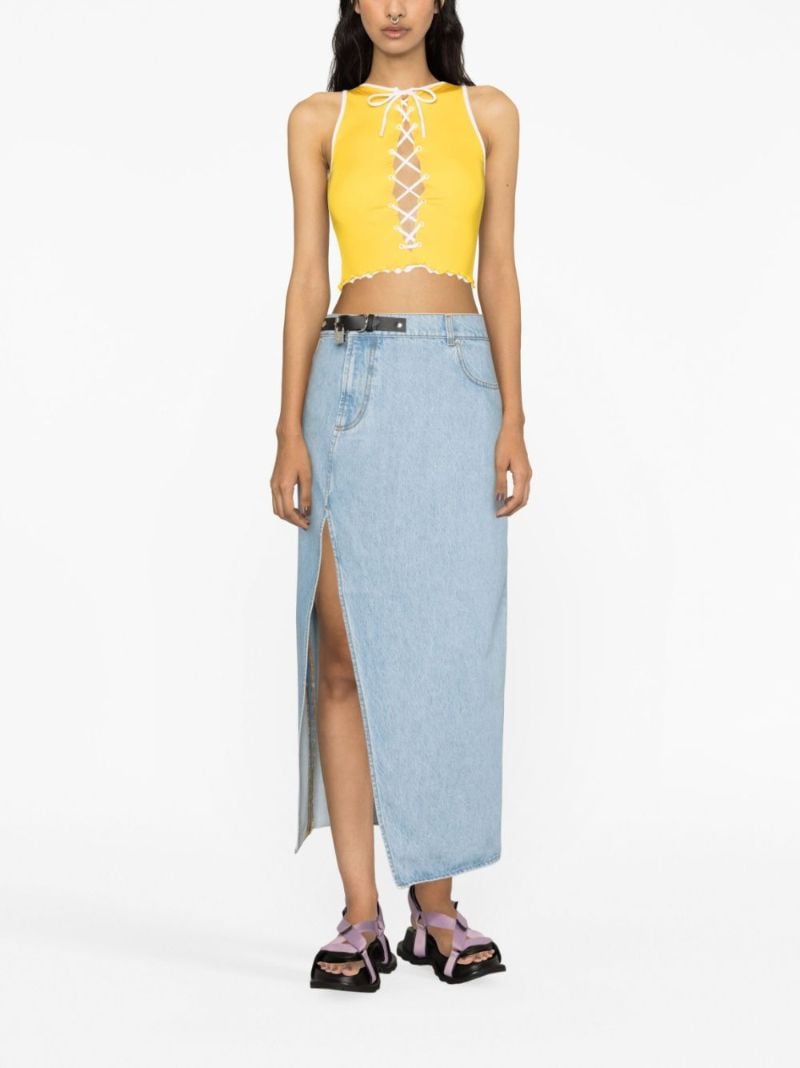 Blue Asymmetric Denim Midi Skirt