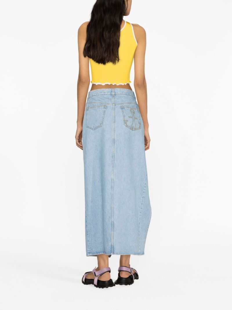 Blue Asymmetric Denim Midi Skirt