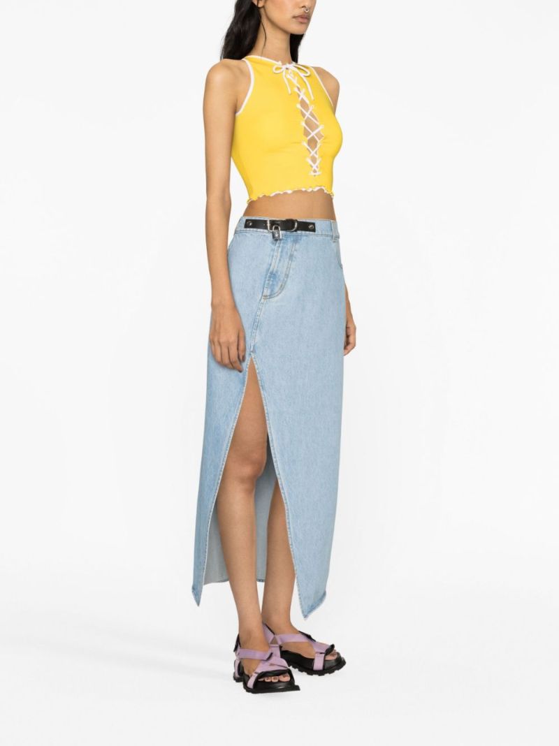 Blue Asymmetric Denim Midi Skirt