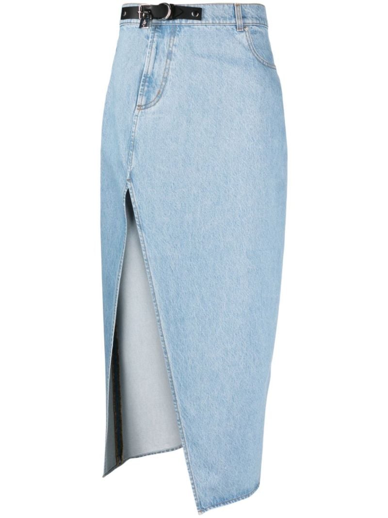 Blue Asymmetric Denim Midi Skirt