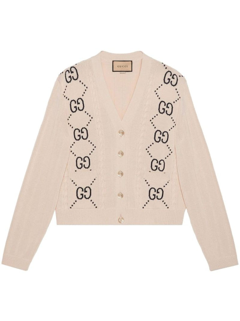 Neutral Gg Intarsia Cardigan