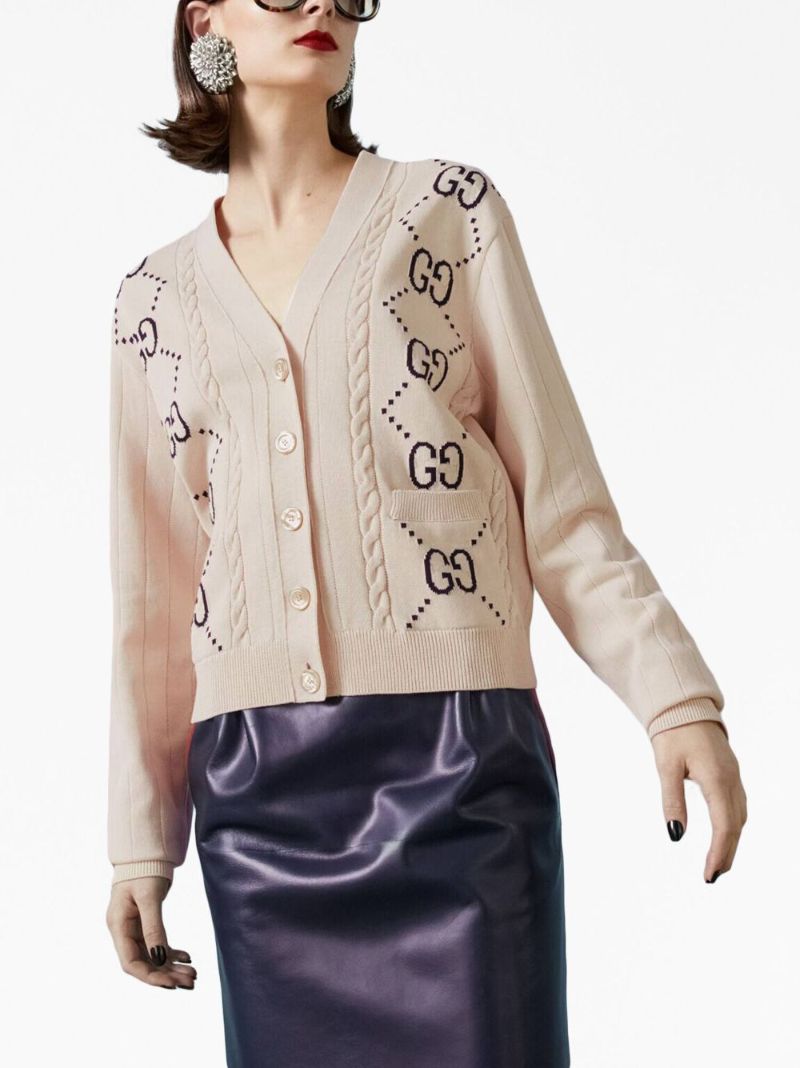 Neutral Gg Intarsia Cardigan