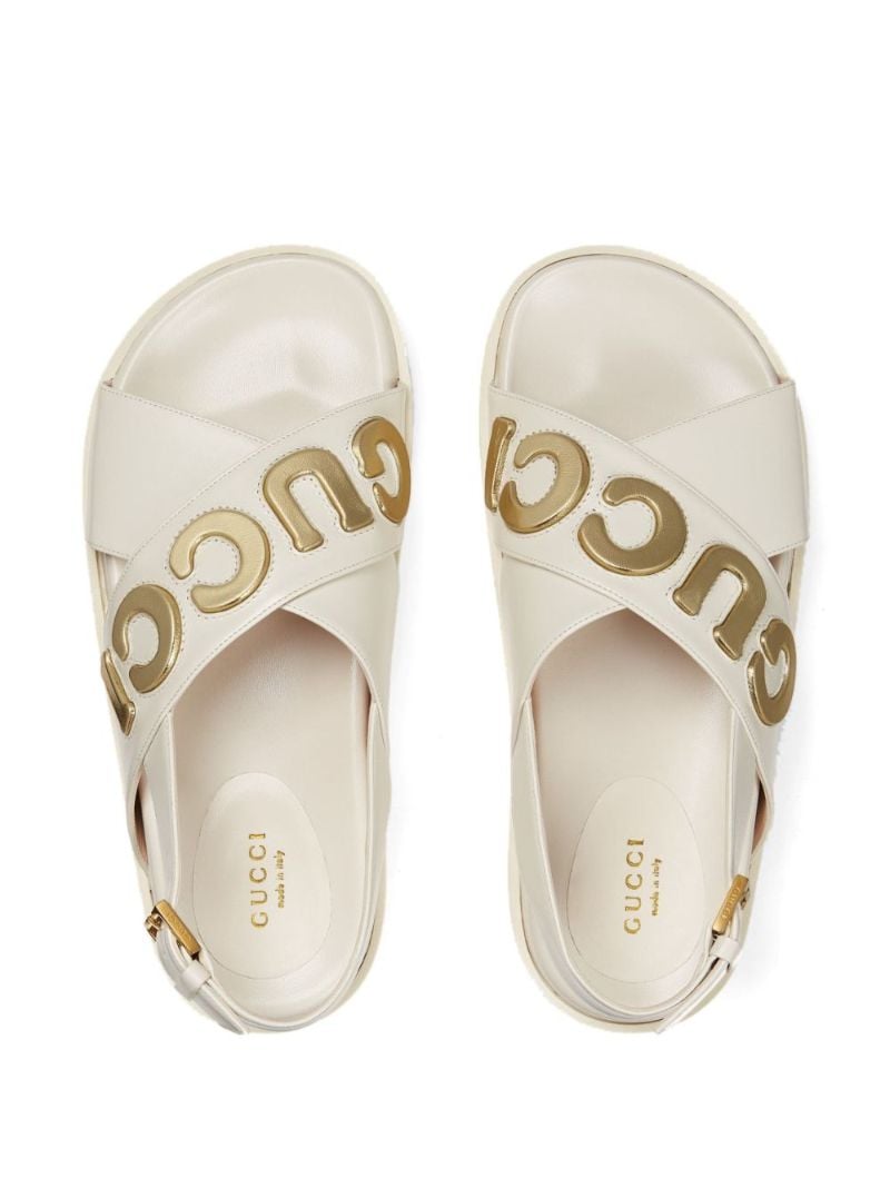 White Logo Slingback Leather Sandals