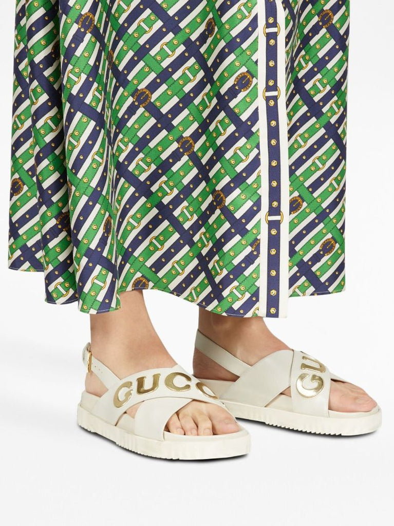 White Logo Slingback Leather Sandals