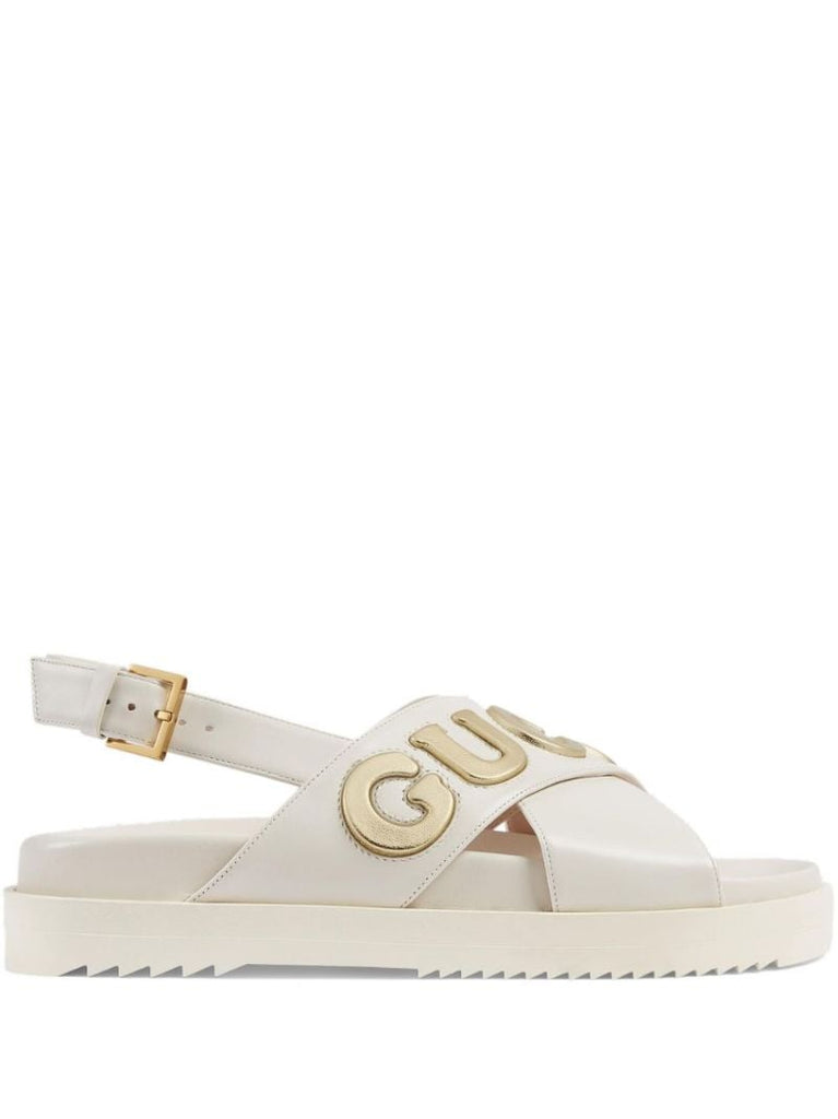 White Logo Slingback Leather Sandals