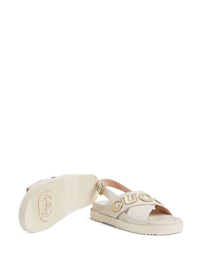 White Logo Slingback Leather Sandals