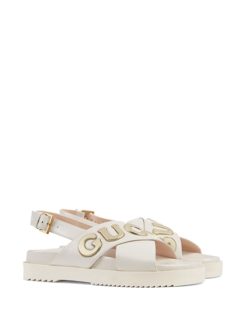 White Logo Slingback Leather Sandals