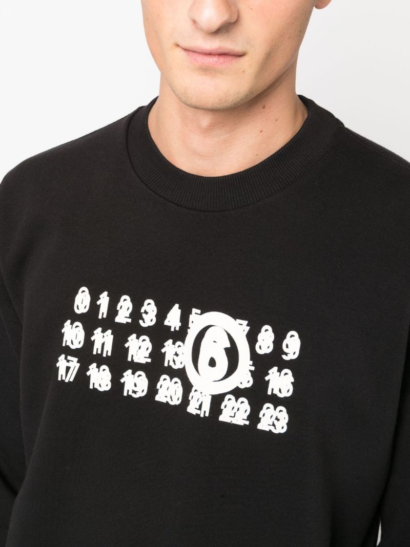 Black Numbers Print Cotton Sweatshirt