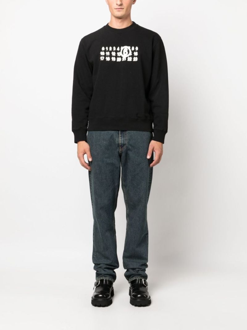 Black Numbers Print Cotton Sweatshirt