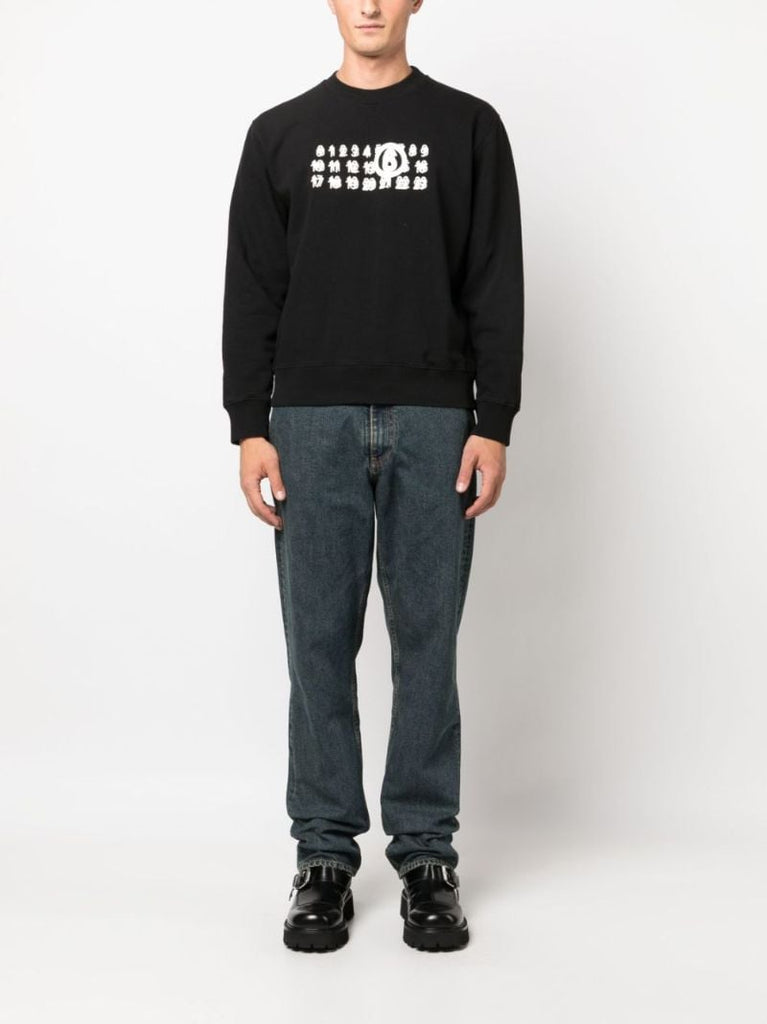 Black Numbers Print Cotton Sweatshirt