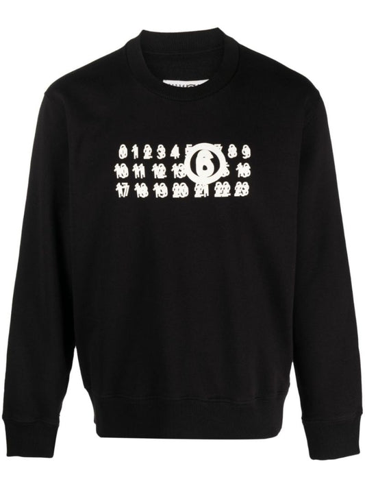 Black Numbers Print Cotton Sweatshirt