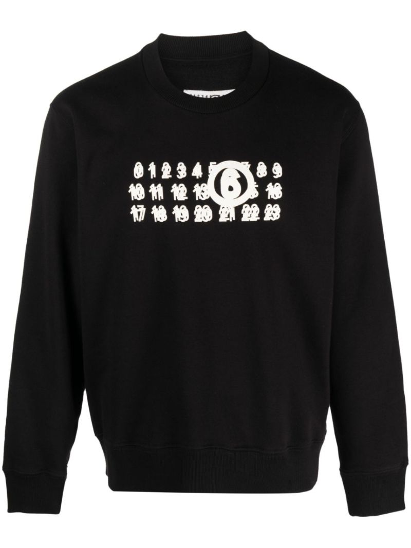 Black Numbers Print Cotton Sweatshirt