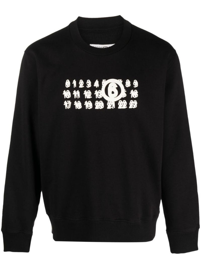 Black Numbers Print Cotton Sweatshirt