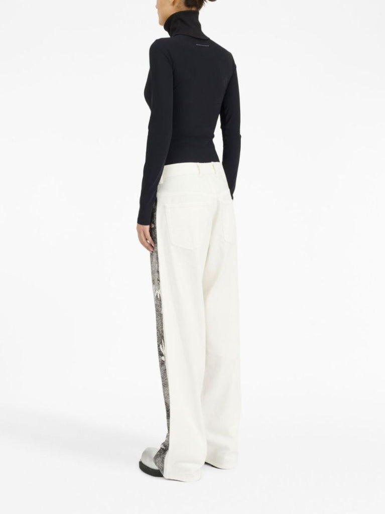 Black Floral-print Wide-leg Jeans