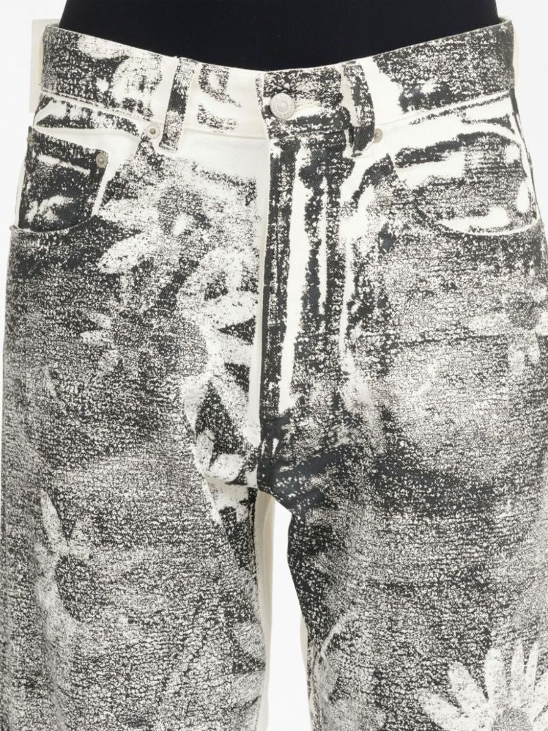 Black Floral-print Wide-leg Jeans