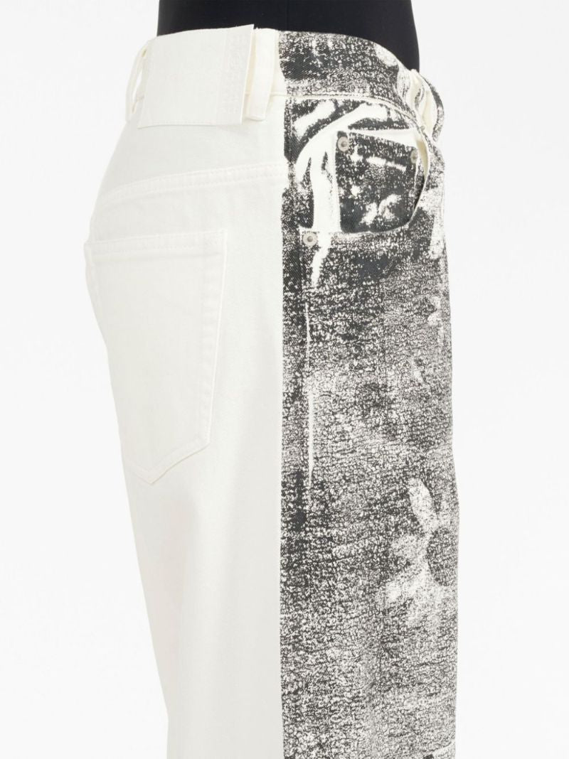 Black Floral-print Wide-leg Jeans