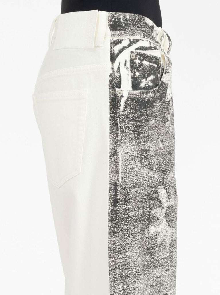 Black Floral-print Wide-leg Jeans