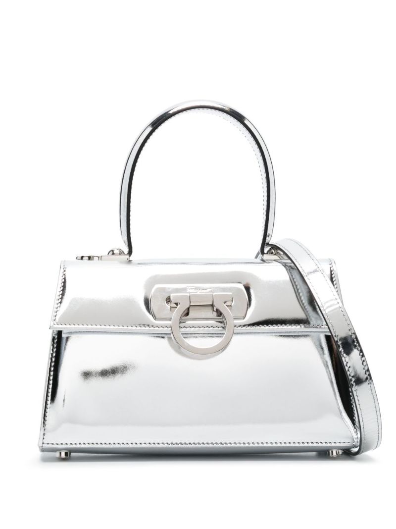 Silver Mini Leather Top Handle Bag
