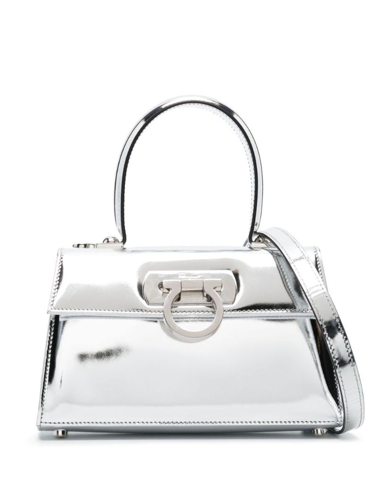 Silver Mini Leather Top Handle Bag