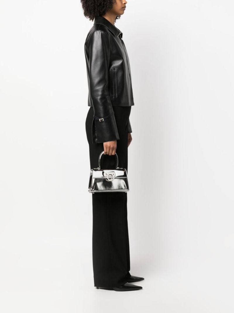 Silver Mini Leather Top Handle Bag