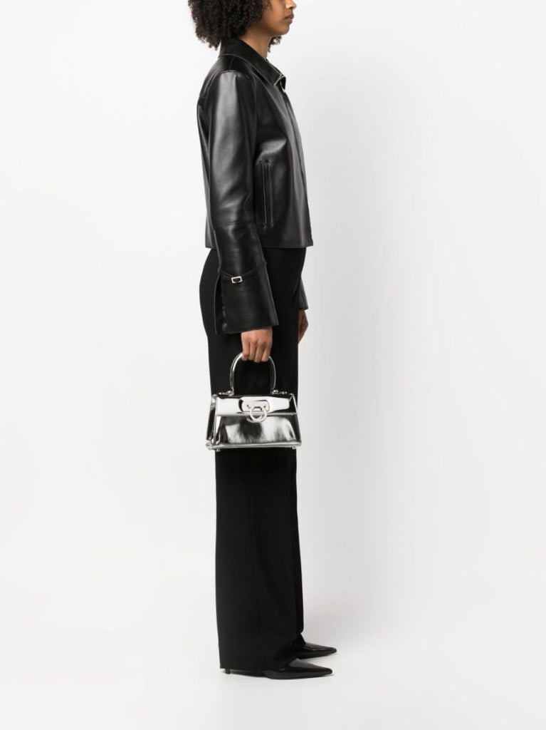 Silver Mini Leather Top Handle Bag