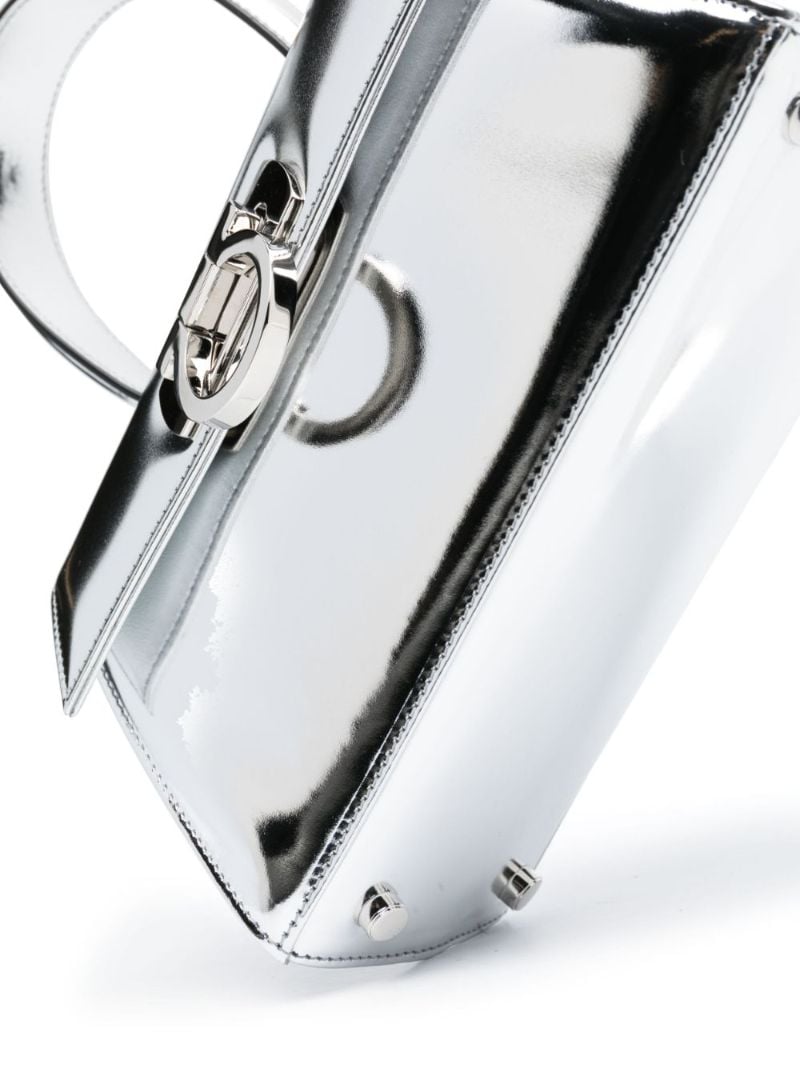 Silver Mini Leather Top Handle Bag