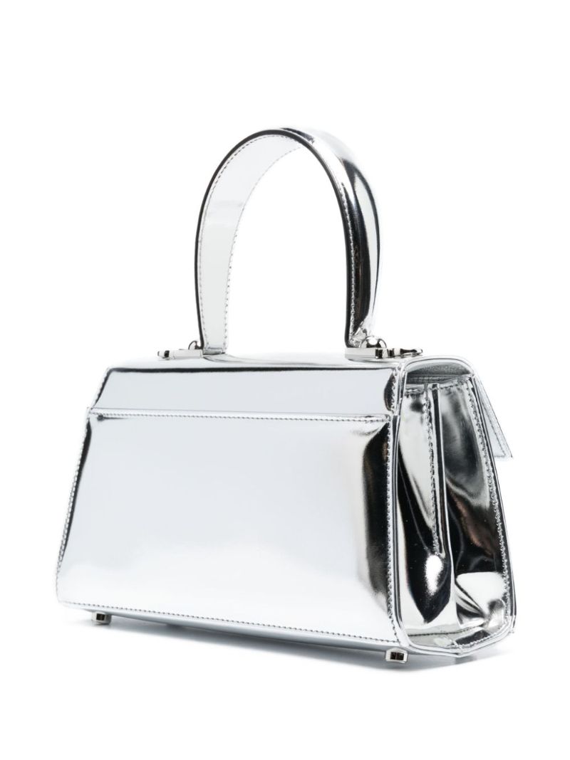 Silver Mini Leather Top Handle Bag