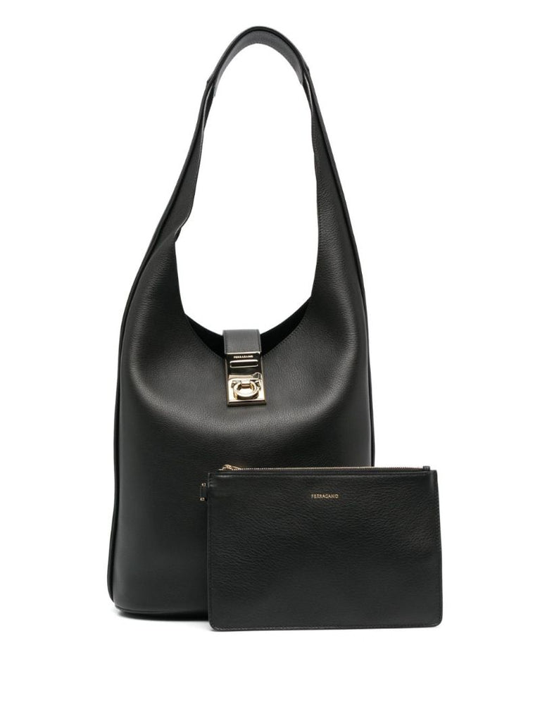 Black Gancini Blucke Leather Shoulder Bag