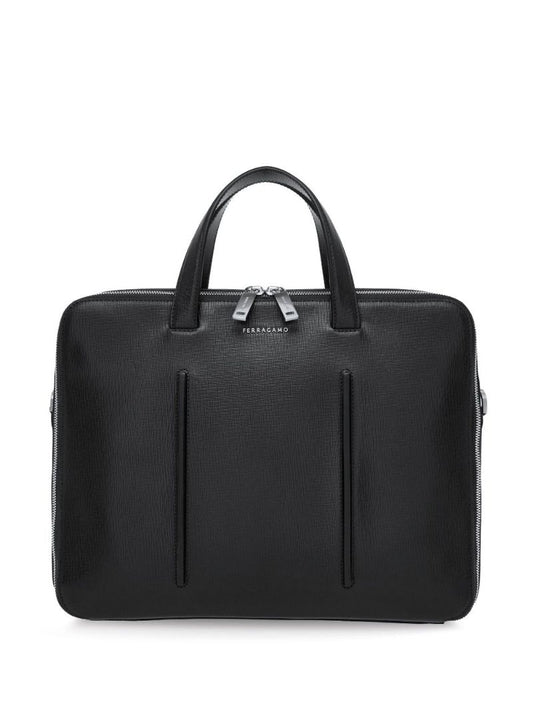 Black Single Pocket Leather Briefcase